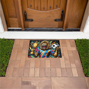 Lion Soccer Champion Trophy Football Victory Doormat