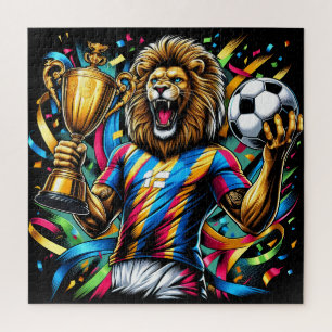 Lion Soccer Champion Trophy Football Victory Jigsaw Puzzle