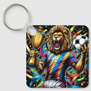Lion Soccer Champion Trophy Football Victory Key Ring