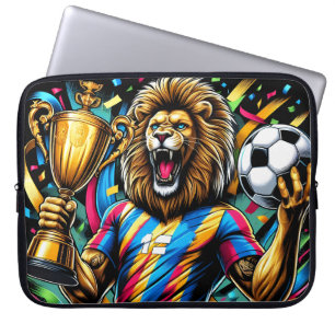 Lion Soccer Champion Trophy Football Victory Laptop Sleeve