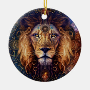 Lion Spirit Mandala Visionary Art Ceramic Ornament