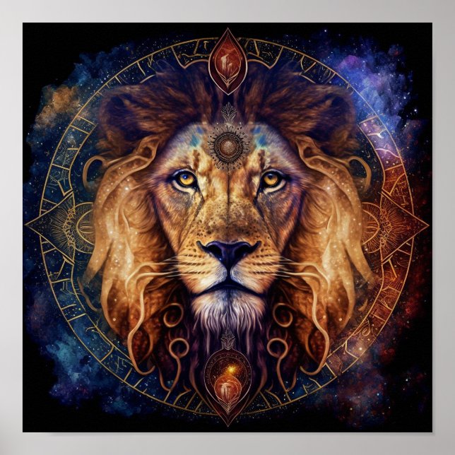 Lion Spirit Mandala Visionary Art Poster (Front)