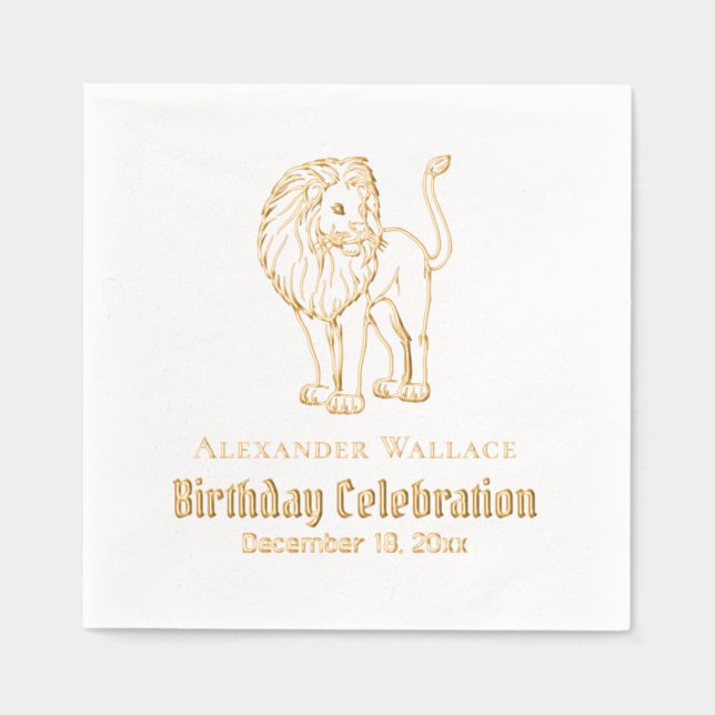 Lion Standing Birthday Party Celebration Name Date Foil Napkins (Front)