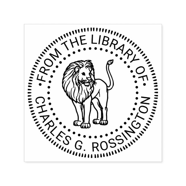 Lion Standing Round Library Book Name Self-inking Stamp (Design)