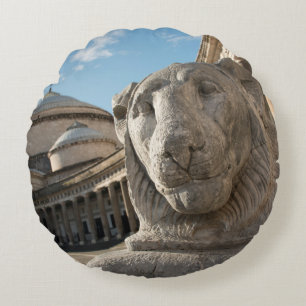 Lion statue in front of San Francesco di Paola Round Cushion