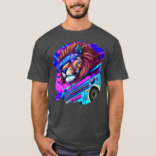Lion Stereo Techno Cool Lion Dj Music Retro 1652 T-Shirt