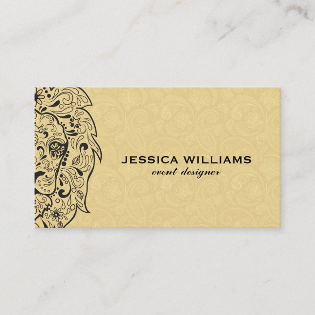 Lion Sugar Skull & Beige Paisley Business Card (Front)