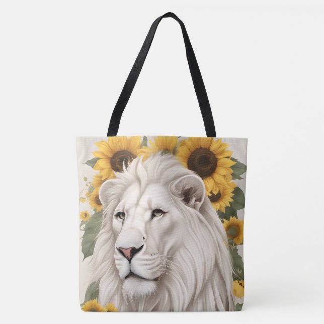 Lion Sunflower Tote - Wildlife Safari Bag (Front)