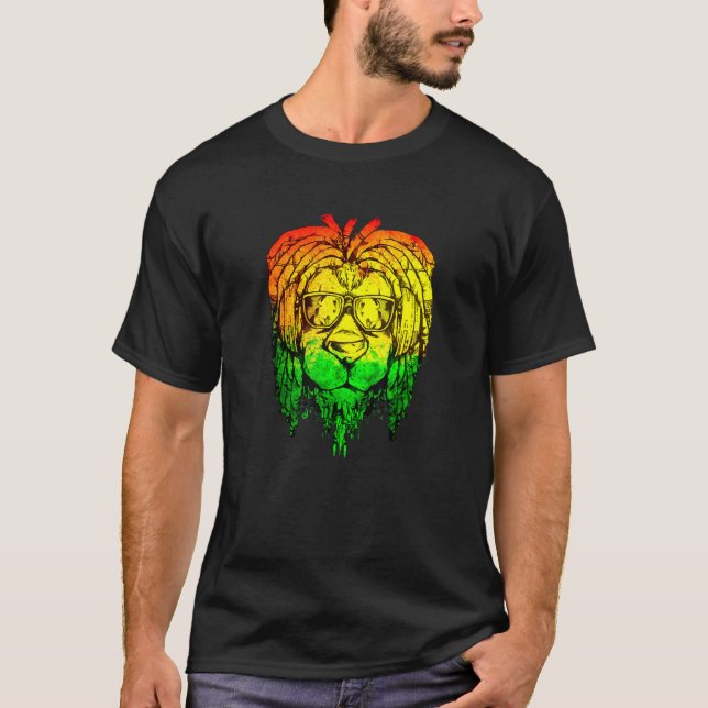 Lion Sunglasses Rastafari Dreadlock  Reggaeton Ras T-Shirt (Front)