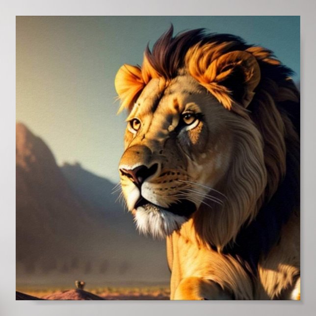 Lion sunset background poster (Front)