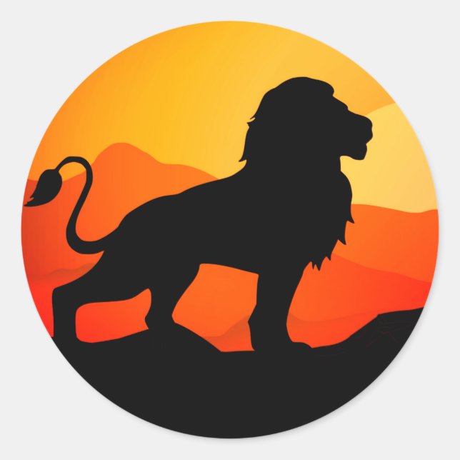 Lion Sunset Silhouette Illustration-34656 Classic Round Sticker (Front)