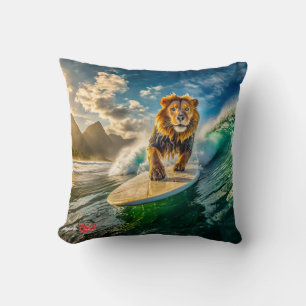 Lion Surfing Design by Rich AMeN Gill Cushion