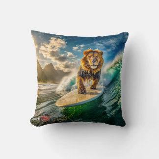 Lion Surfing Design by Rich AMeN Gill Cushion