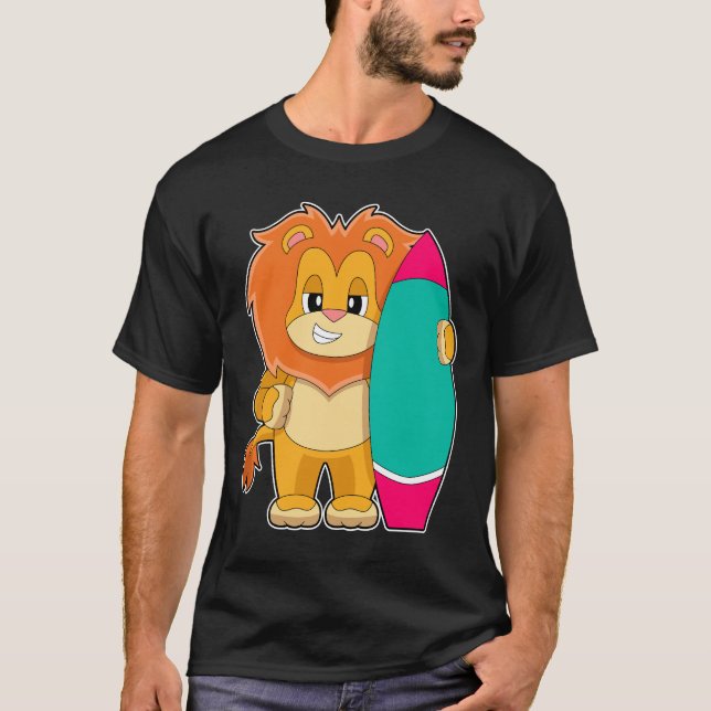 Lion Surfing Surfboard Summer T-Shirt (Front)