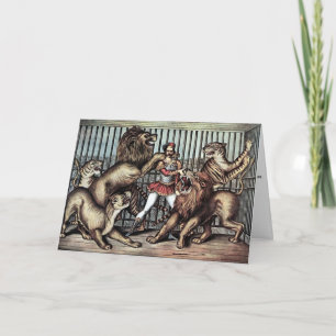 Lion Tamer In Cage With Lions Circus Poster Holiday Card