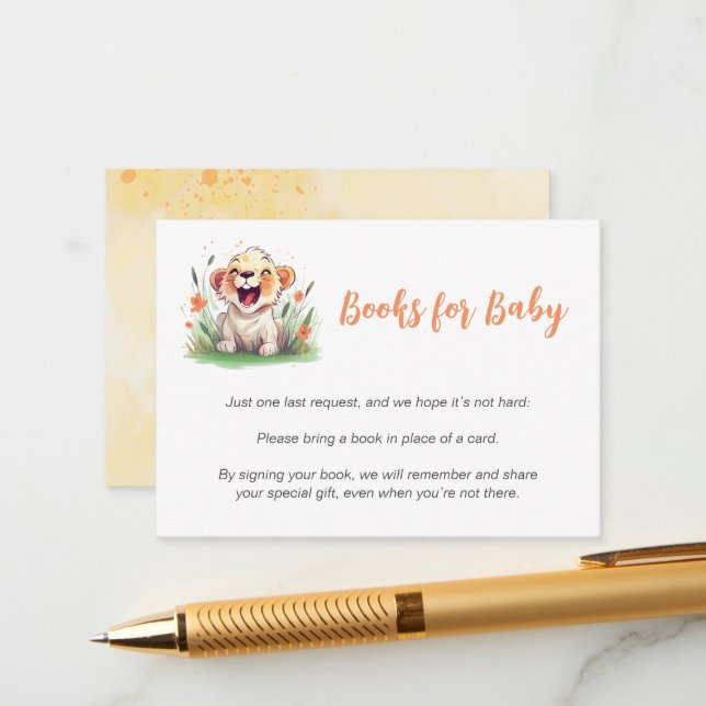 Lion Themed Baby Shower Books for Baby Enclosure Card (Front/Back In Situ)