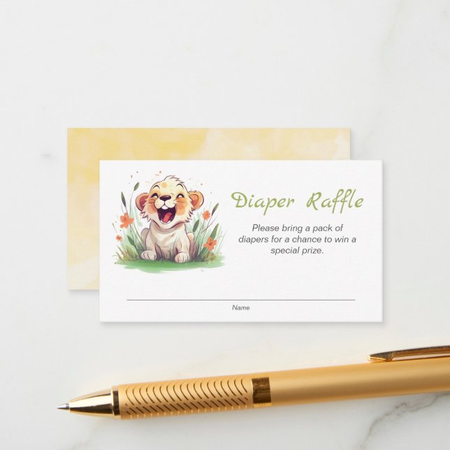Lion Themed Baby Shower Diaper Raffle Enclosure Card (Front/Back In Situ)