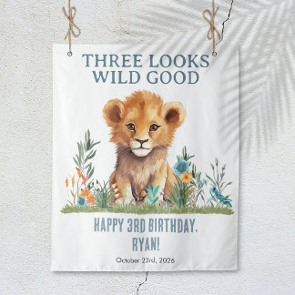 Lion Third Birthday Banner | Young Wild & Three Tapestry