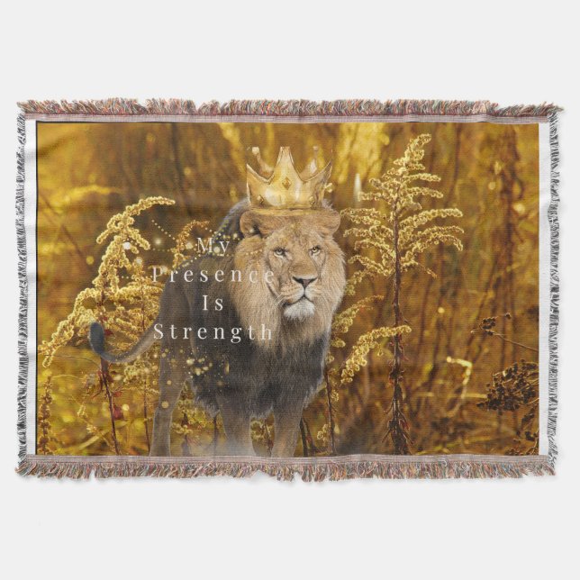 Lion Throw Blanket – My Presence Is Strength (Front)