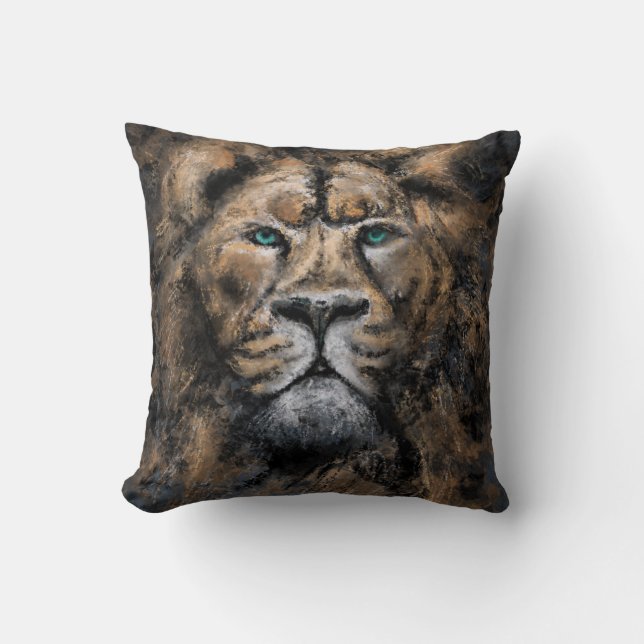 Lion Throw Pillow Modern Style Painting (Front)