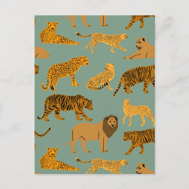 Lion, Tiger and Leopard Pattern  Postcard (Front)