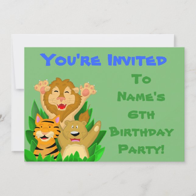 Lion Tiger Bear Kids Birthday Party Invitation (Front)