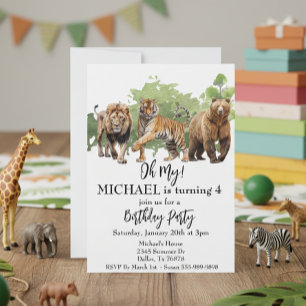 Lion Tiger Bear Oh My Jungle Theme Watercolor Invitation