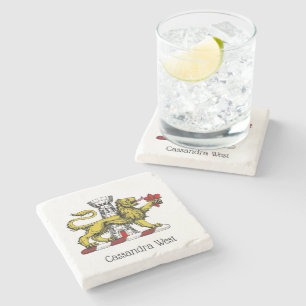 Lion Tower Fleur de Lis Crest Emblem C Stone Coaster