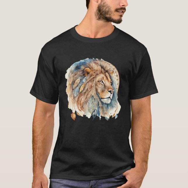 Lion Tribal Watercolor Lion Dream Catcher T-Shirt (Front)