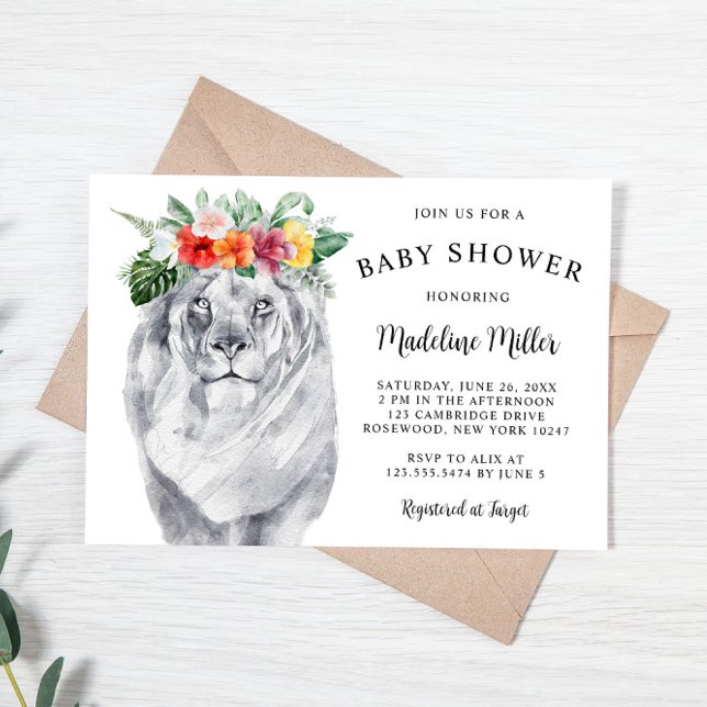 Lion Tropical Safari Baby Shower Invitation (Creator Uploaded)