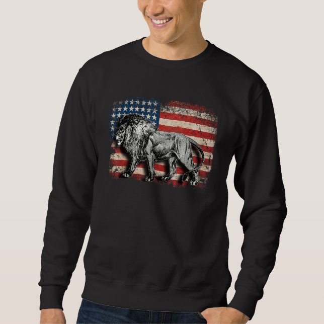 Lion Usa American Flag 4th Of July Patriotic  1 Sweatshirt (Front)