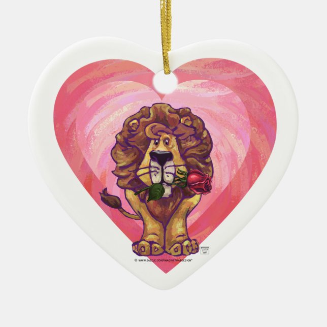 Lion Valentine's Day Ceramic Ornament (Front)
