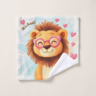 Lion Valentine's Day Heart Kids School Wash Cloth