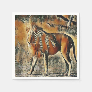 Lion walking in the bushes napkin