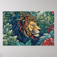 Lion Wall Poster, Art Illustration 