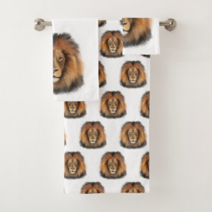 lion watercolor Leo king safari animal jungle cat  Bath Towel Set