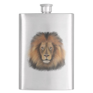 lion watercolor Leo king safari animal jungle cat Hip Flask
