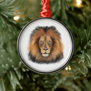 lion watercolor Leo king safari animal jungle cat  Metal Ornament