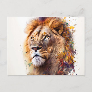 Lion Watercolor Postcard