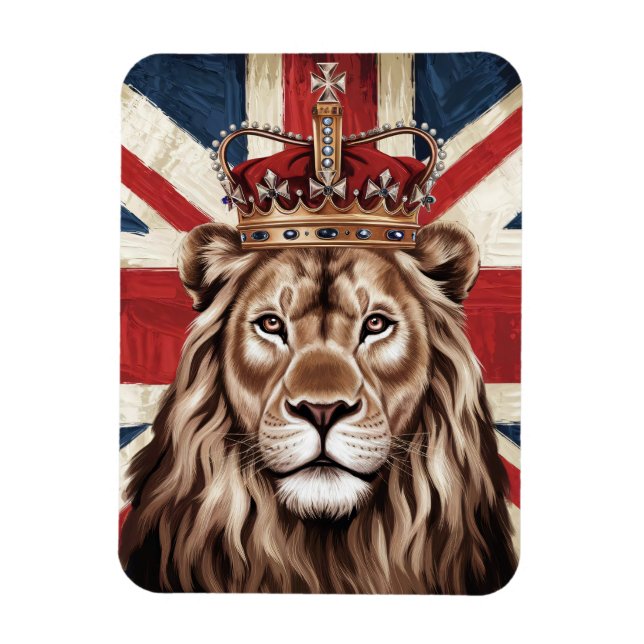 Lion Wearing a Crown British Flag Magnet (Vertical)