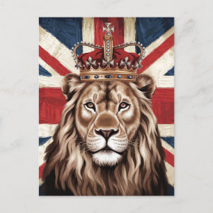 Lion Wearing a Crown British Flag Postcard