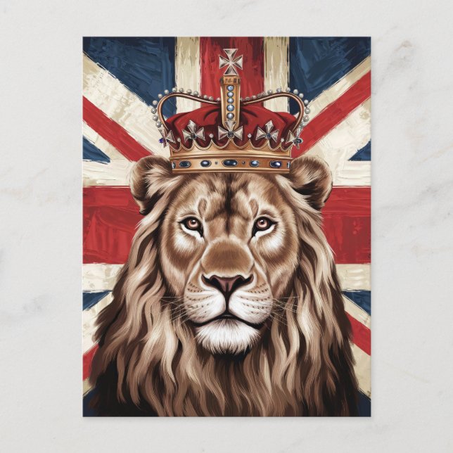 Lion Wearing a Crown British Flag Postcard (Front)