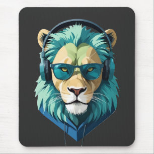 Lion Wearing Hoodie Funny Cool Animal Character  Mouse Pad
