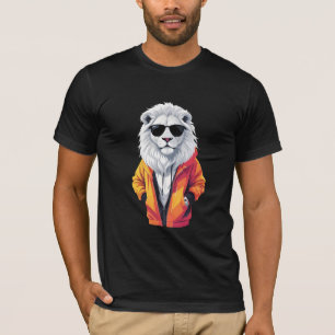 Lion Wearing Hoodie Funny Cool Animal Character T-Shirt