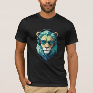Lion Wearing Hoodie Funny Cool Animal Character T-Shirt
