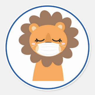 LION WEARING MASK COVID-19 Classic Round Sticker