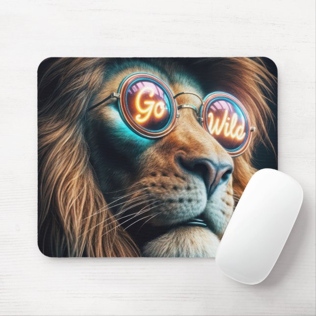Lion Wearing Neon Sunglasses With Text Mouse Pad (With Mouse)