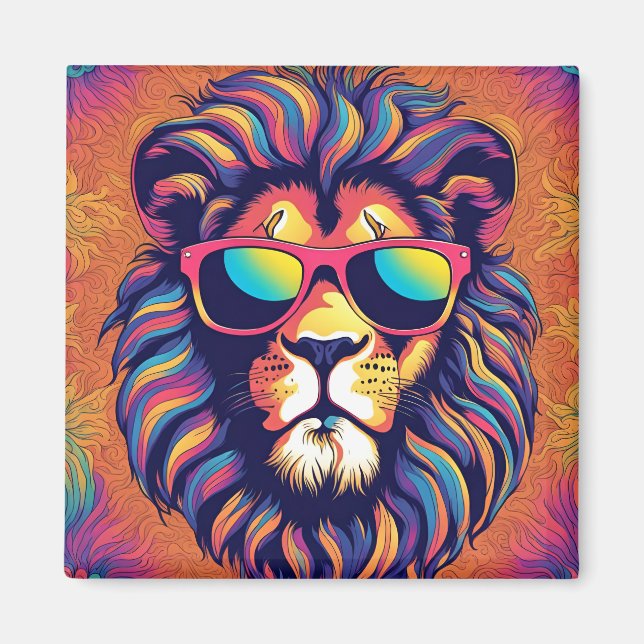 Lion Wearing Sunglasses Magnet (Front)
