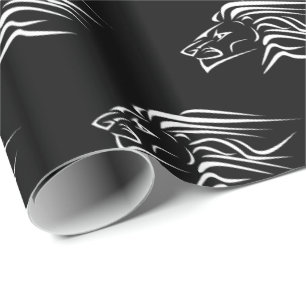 Lion - White Black Wrapping Paper