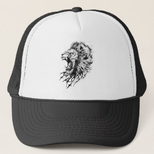 Lion Wild Animal Nature Illustration Art Tattoo Trucker Hat